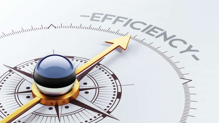 Compass needle points to the word "Efficiency"